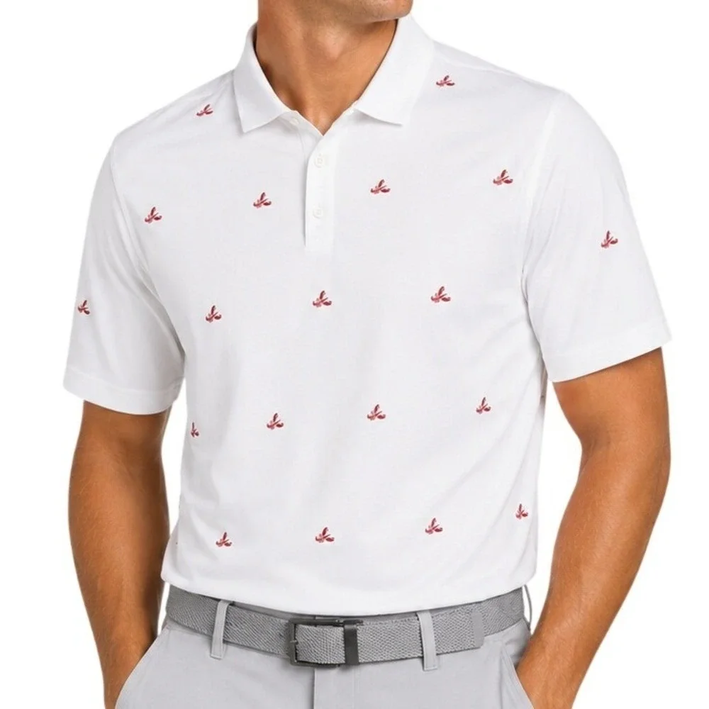 Nike Dri-FIT White Lobster Print Golf Polo Shirt Men's Small